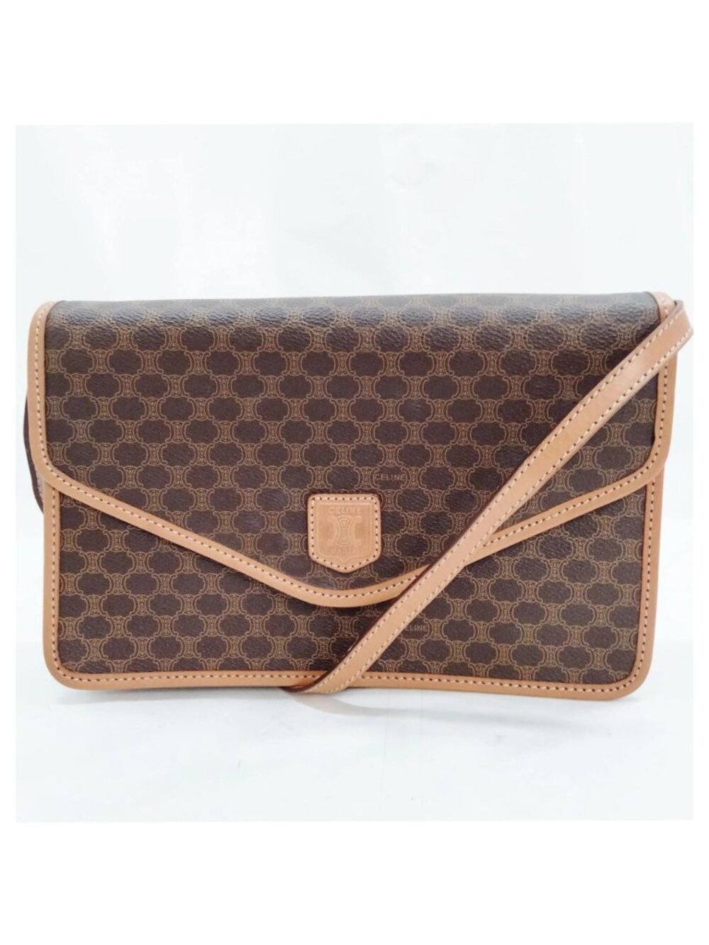 Authentic Vintage Celine Macadam Envelope Crossbody Bag Brown PVC Leather Trim - Picture 2 of 16